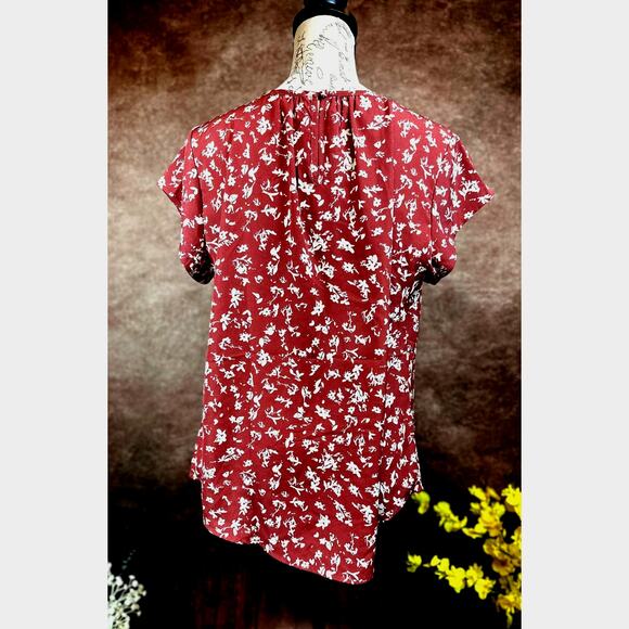 Monday Fun Kaden Pleated Cap Sleeve Blouse Rust/Cream Multiple Sizes - Picture 6 of 10